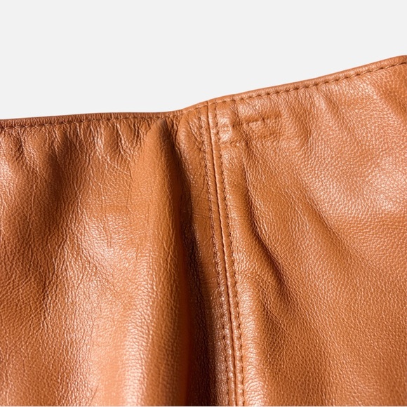 White House Black Market Leather Skirt Cognac Brown A-Line Quiet Luxury Sz 8 - Picture 11 of 13